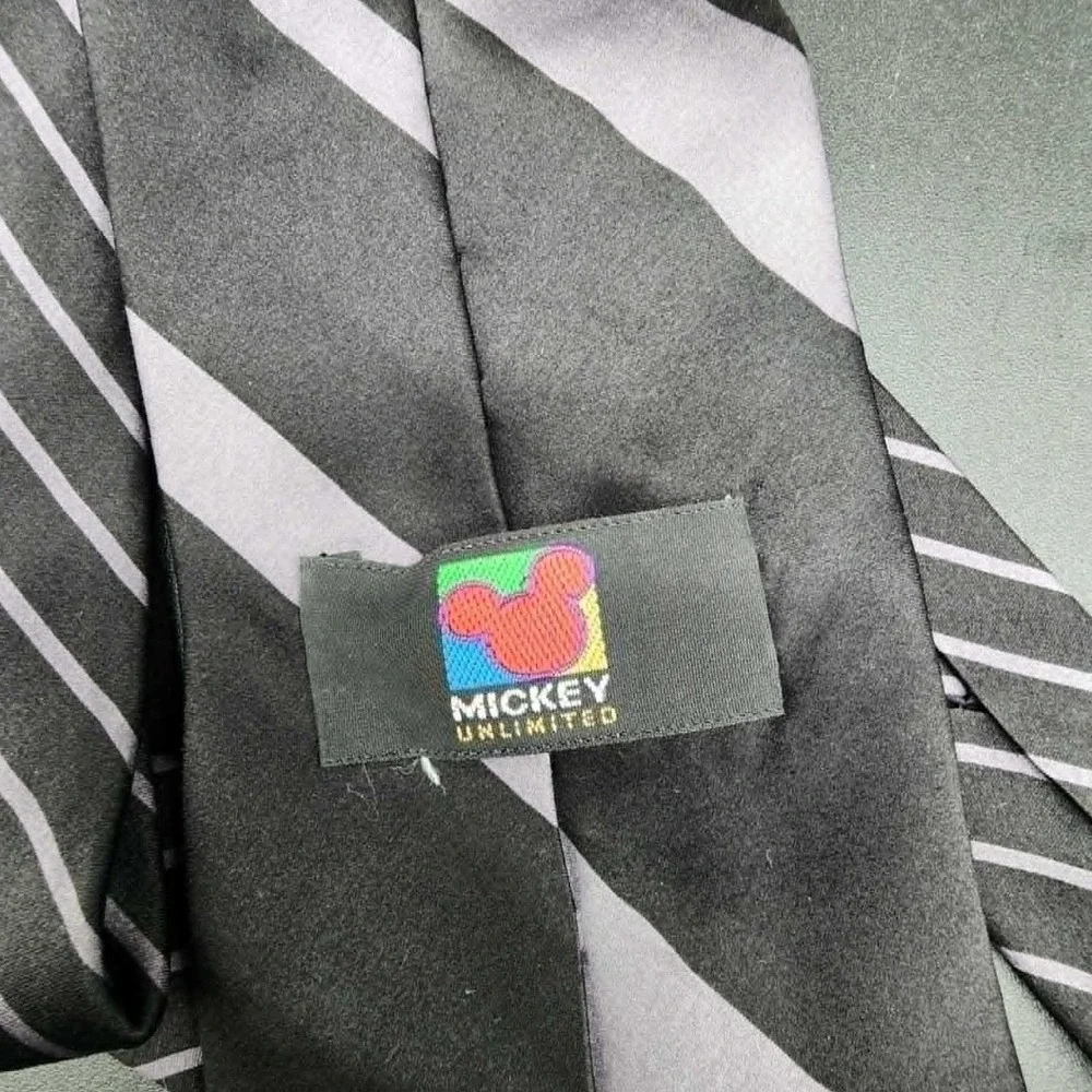 Mickey Unlimited Mickey Mouse Striped Black Gray Mens‎ Tie Disney Retro Novelty